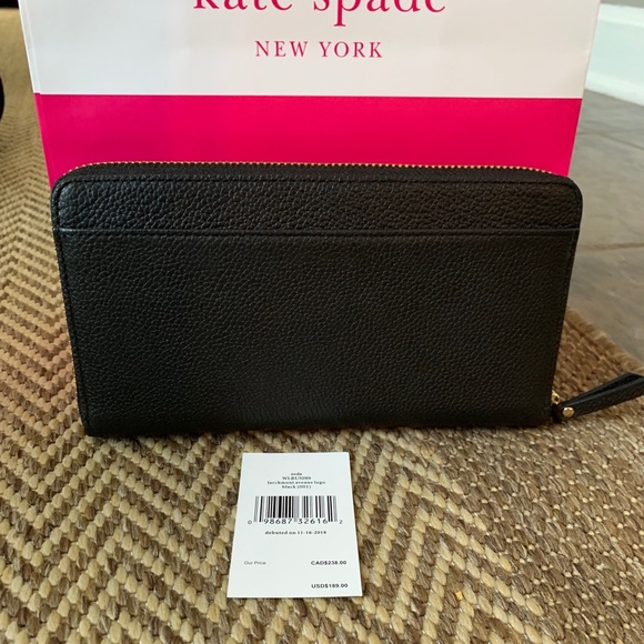 NWT Authentic Kate Spade Black leather logo wallet - Picture 3 of 8